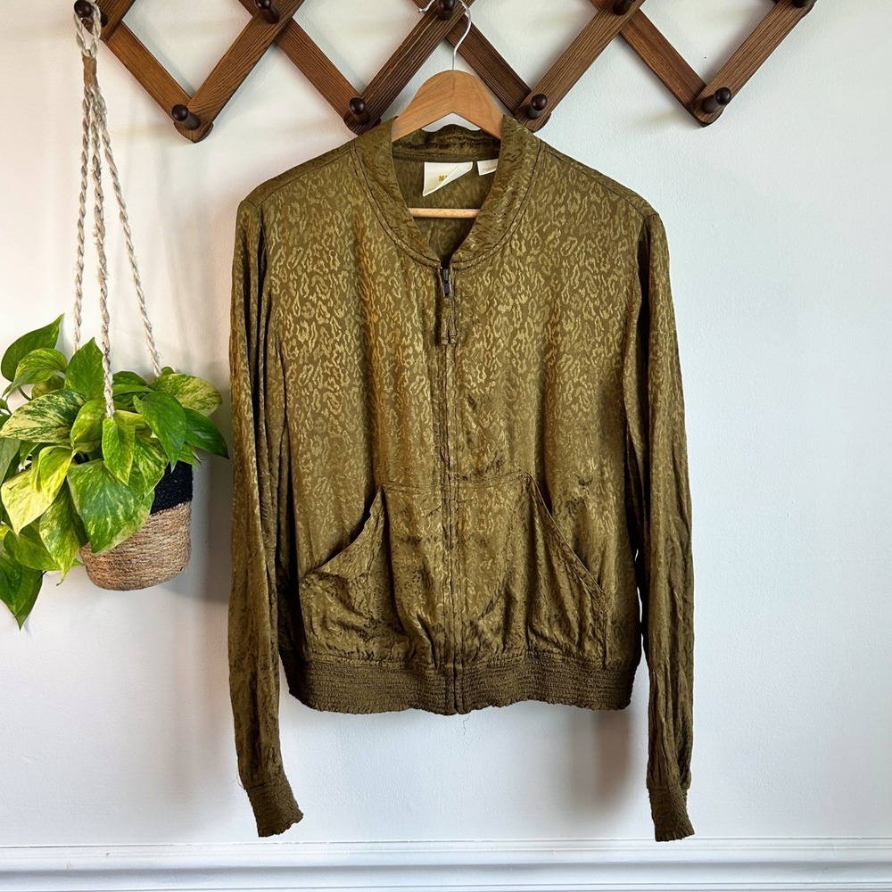 Maeve‎ Anthropologie Olive Gold Animal Print Jacquard Bomber Jacket Medium